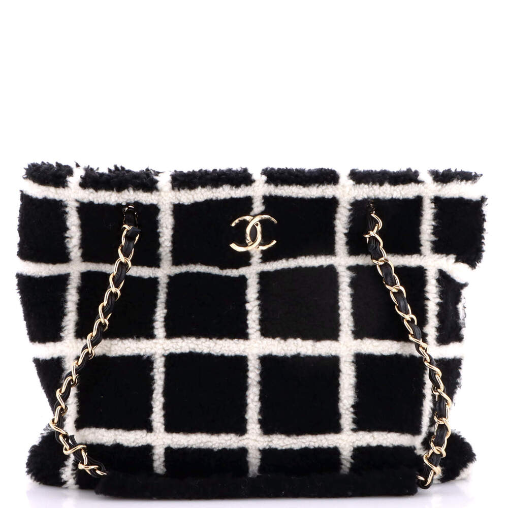 Chanel Large CC Chain Shopping Tote Square Printed Shearling